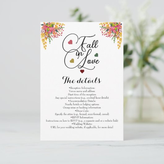 Rustieke Script Herfst Bloemen Herfst in Liefde Tr Informatiekaartje (Staand voorkant)