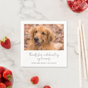 Rustieke script hond foto moderne trouwdag servet