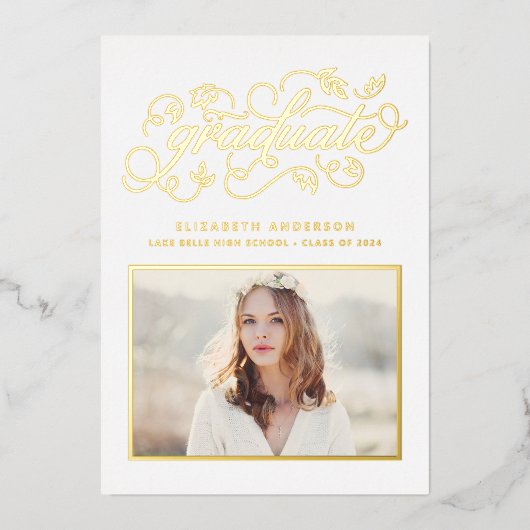 Rustieke Script-klasse van 2024 Afstuderen Gold Folie Uitnodiging (Voorkant)