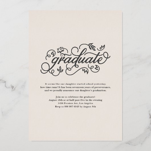 Rustieke Script-klasse van 2024 Afstuderen Gold Folie Uitnodiging (Achterkant)