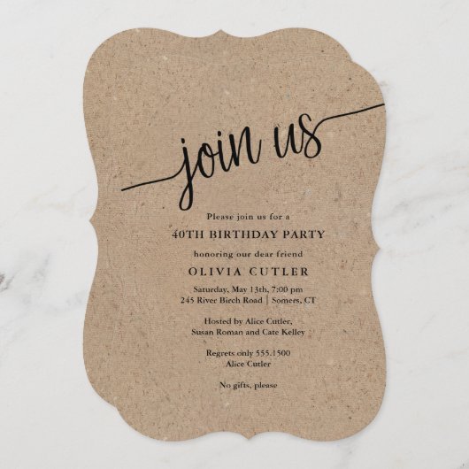 Rustieke Script Kraft Doe Mee Elke Gelegenheid Kaart (Voorkant / Achterkant)