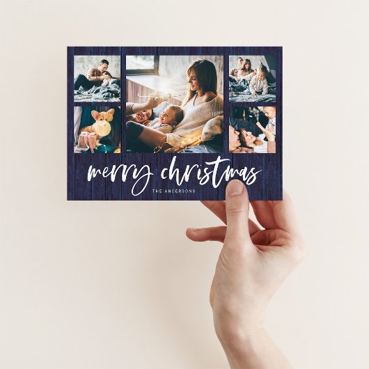 Rustieke Script Multi-Foto Raster | Prettig Kerstf Feestdagenkaart