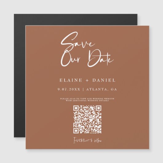 Rustieke Script QR Code Save The Date Magneet (Voorkant / Achterkant)