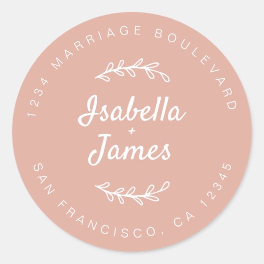 Rustieke Script Stof Roze Trouw Retouradres Ronde Sticker (Voorkant)