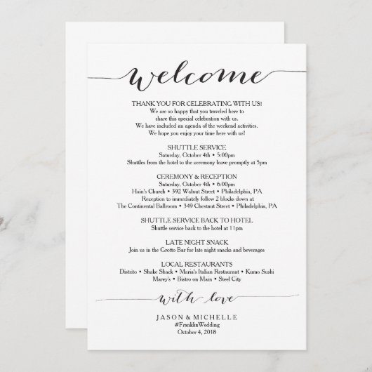 Rustieke Script Trouw Itinerarium - Trouw Welkom Programmakaart (Voorkant / Achterkant)