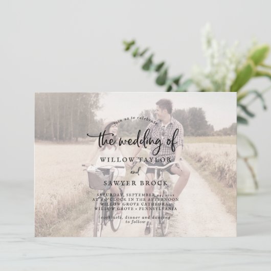 Rustieke Script | Vervagende Horizontale Foto Brui Kaart (Staand voorkant)