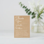 Rustieke Script Wedding Dank u Receptie Kaart Plaatskaartje (Staand voorkant)