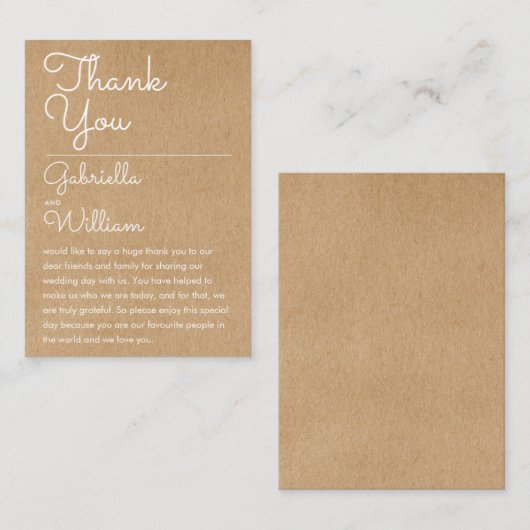 Rustieke Script Wedding Dank u Receptie Kaart Plaatskaartje (Voorkant / Achterkant)