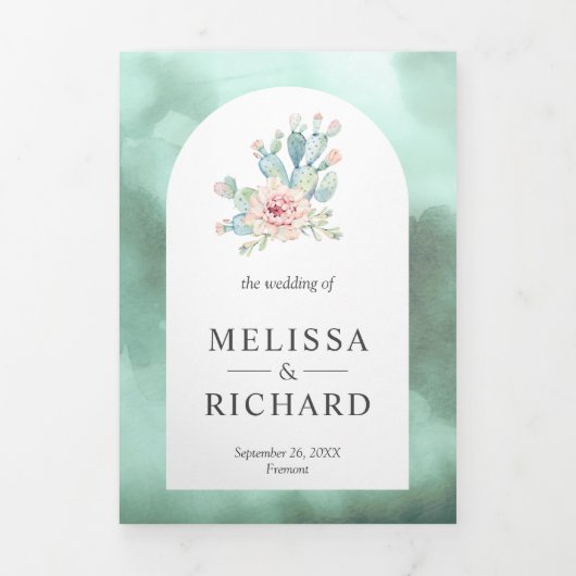 Rustieke Seafoam Arch Woestijn Bloemen Cactus Brui Drieluik Uitnodiging (Cover)