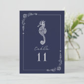 Rustieke Seahorse Marine Blauw Bruiloft Tafel Numm Kaart (Staand voorkant)