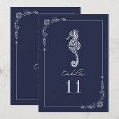 Rustieke Seahorse Marine Blauw Bruiloft Tafel Numm Kaart (Voorkant / Achterkant)
