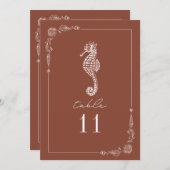 Rustieke Seahorse Terracotta Trouwtafel nummer Kaart (Voorkant / Achterkant)