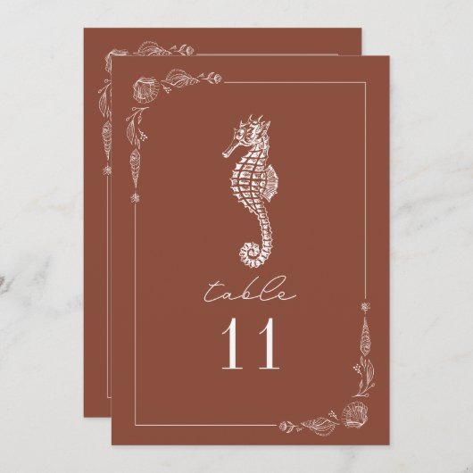 Rustieke Seahorse Terracotta Trouwtafel nummer Kaart (Voorkant / Achterkant)