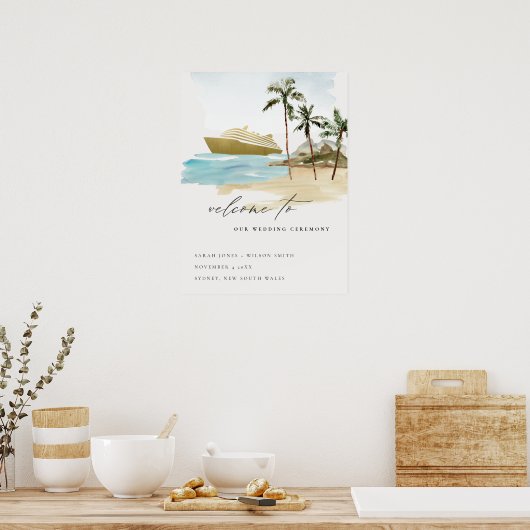 Rustieke Seascape Beach Cruise Palm Bruiloft Welko Poster (Keuken)