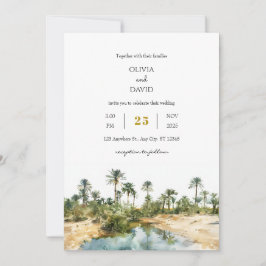 Rustieke Seaside Palm Oasis waterverf Beach Weddin Kaart