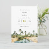 Rustieke Seaside Palm Oasis waterverf Beach Weddin Kaart (Staand voorkant)