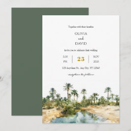 Rustieke Seaside Palm Oasis waterverf Beach Weddin Kaart
