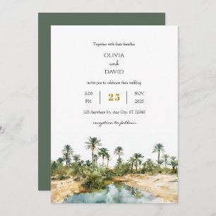 Rustieke Seaside Palm Oasis waterverf Beach Weddin Kaart