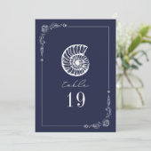 Rustieke Seasnail Donkerblauwe Trouwtafel nummer Kaart (Staand voorkant)