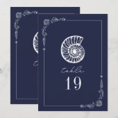 Rustieke Seasnail Donkerblauwe Trouwtafel nummer Kaart (Voorkant / Achterkant)