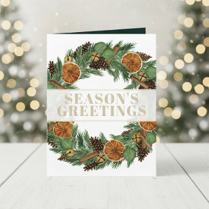 Rustieke Seizoensgebonden Winter Pine Krans Gevouw Kaart