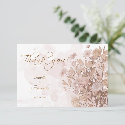 Rustieke Sepia Bloemen -  Tuin Stijl Bedankkaart (Staand voorkant)