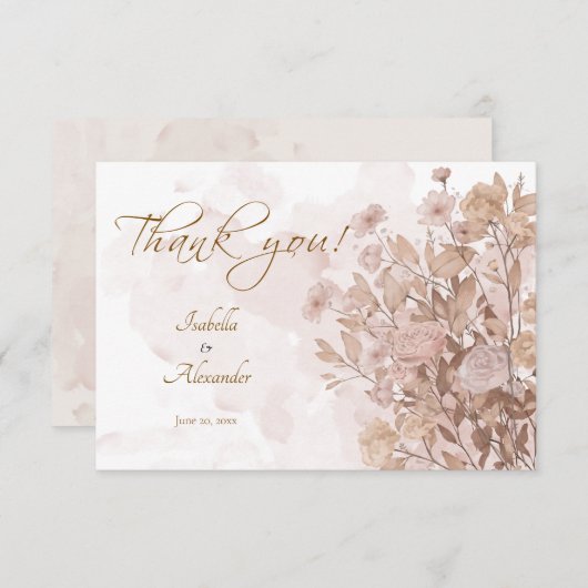 Rustieke Sepia Bloemen -  Tuin Stijl Bedankkaart (Voorkant / Achterkant)