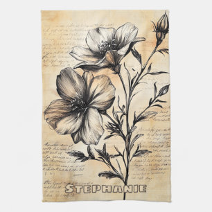 Rustieke Sepia Botanische Franse Landelijke Bloeme Theedoek
