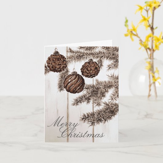 Rustieke Sepia minimalistische vrolijke kerstvakan Kaart (Gele Bloem)