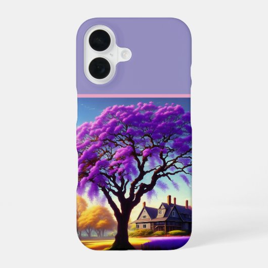 **"Rustieke Sereniteit: De Paarse Jacaranda's Omar iPhone 16 Hoesje (Achterkant)