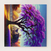 **"Rustieke sereniteit: de Paarse Jacaranda's omhe Legpuzzel (Horizontaal)