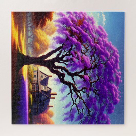 **"Rustieke sereniteit: de Paarse Jacaranda's omhe Legpuzzel (Horizontaal)