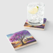 **"Rustieke sereniteit: de Paarse Jacaranda's omhe Stenen Onderzetter (Zijkant)