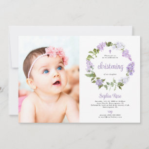 Rustieke Sering Bloemen Foto Meisje Doopfeest Kaart