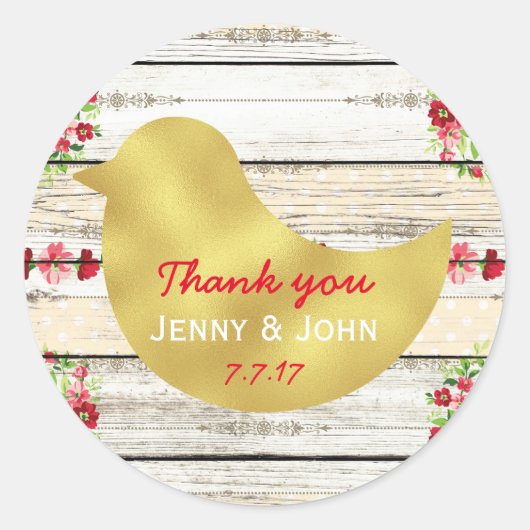 Rustieke Shabby Bruiloft Dank u Ronde Sticker (Voorkant)