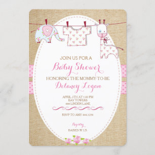 Rustieke Shabby Chic Baby shower Girl Uitnodiginge Kaart