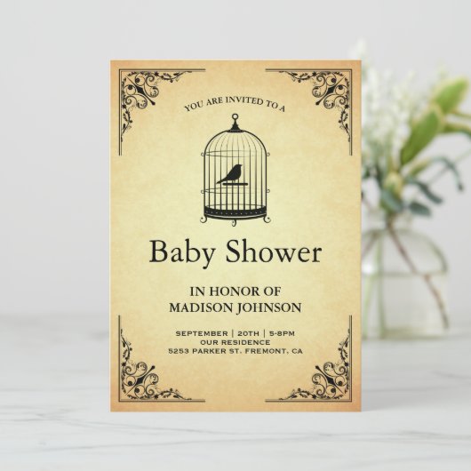  Rustieke Shabby Chic Birdcage Baby shower Kaart (Staand voorkant)