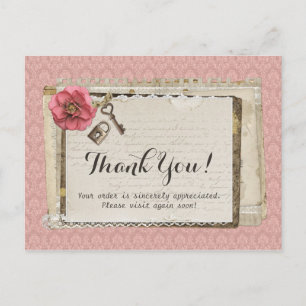 Rustieke Shabby Chic Roze Victoriaanse Damast Beda Briefkaart
