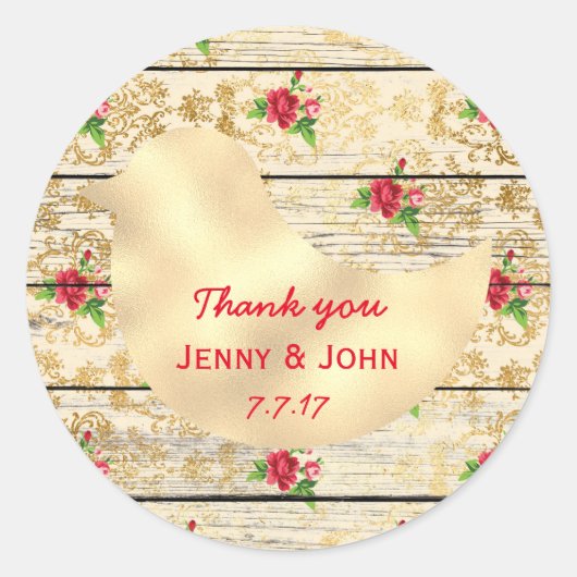 Rustieke Shabby Chic Wedding Dank u Bloemenhout Ronde Sticker (Voorkant)