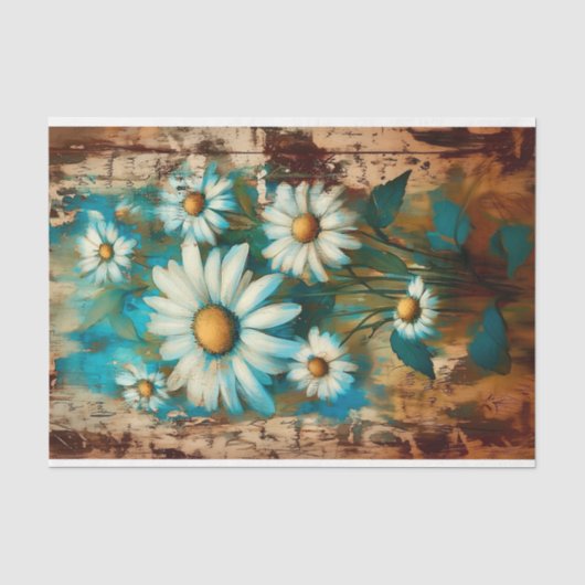 Rustieke Shabby Chic Witte Madeliefjes DB4L Decoup Tissuepapier (Voorkant)