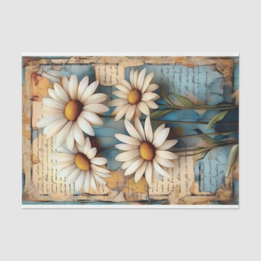 Rustieke Shabby Chic Witte Madeliefjes DB5R Decoup Tissuepapier (Voorkant)