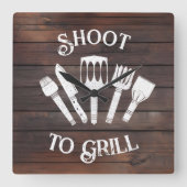 Rustieke 'Shoot To Grill' - Grappig BBQ-cadeau Vierkante Klok (Voorkant)