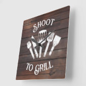 Rustieke 'Shoot To Grill' - Grappig BBQ-cadeau Vierkante Klok (Hoek)