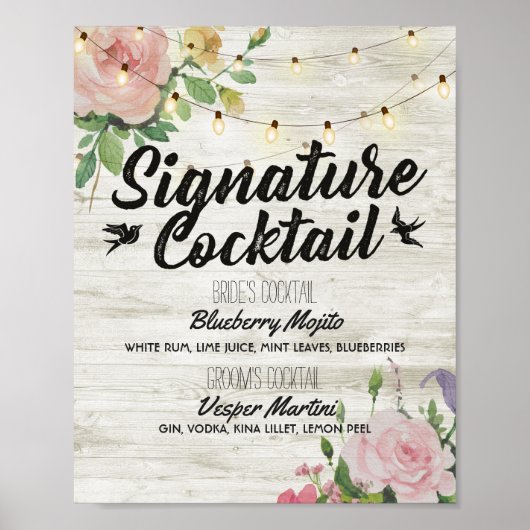 Rustieke Signature Cocktail Drankmenu Trouw Decora Poster (Voorkant)