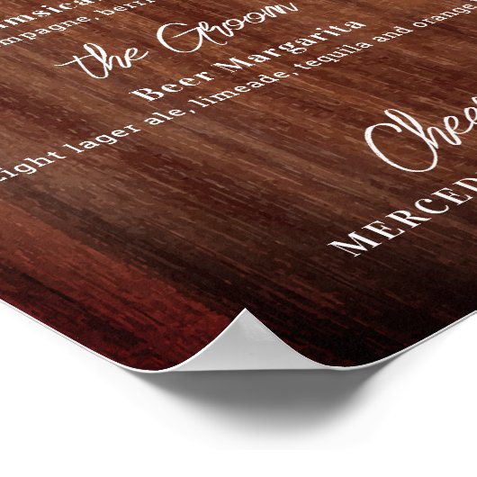 Rustieke Signature Dranken Persoonlijke Trouwbar Poster (Hoek)
