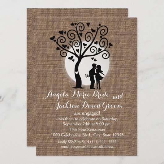 Rustieke Silhouette Paar Engagement Party Kaart (Voorkant / Achterkant)