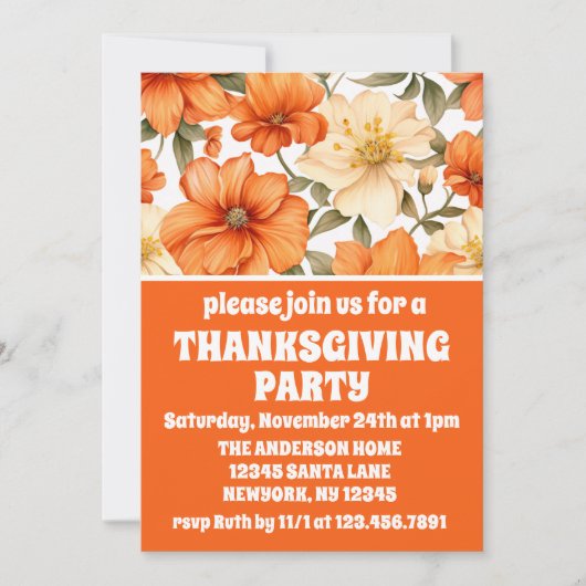  rustieke Sinaasappel Autumn Flowers Thanksgiving Kaart (Voorkant)