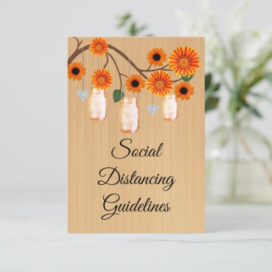 Rustieke Sinaasappel Bloemen Mason Jar Veiligheids Informatiekaartje (Staand voorkant)