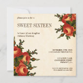  rustieke Sinaasappel Bloemen Sweet Sixteen Kaart (Voorkant)