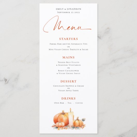 Rustieke Sinaasappel pompoenen kaars herfst bruilo Kaart (Voorkant)